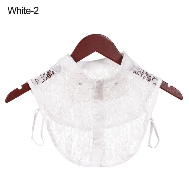 Front Tie White Fake Collar Stand Beads Detachable Collar Fake Women Vintage Crystal Lace Ladies False Blouse Collar Half Shirt