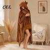 Lightweight Velvet Gown Animal Wearable Blanket Hoodie for Women, Oversized Flannel Sweatshirt Soft Loungewear Blanket, Button-Up Cosplay Cape