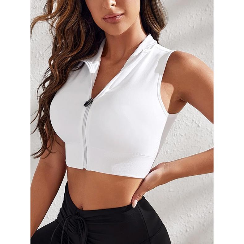 Женский спортивный бесшовный облегающий топ без рукавов с застежкой-молнией спереди, летний дышащий спортивный жилет для йоги