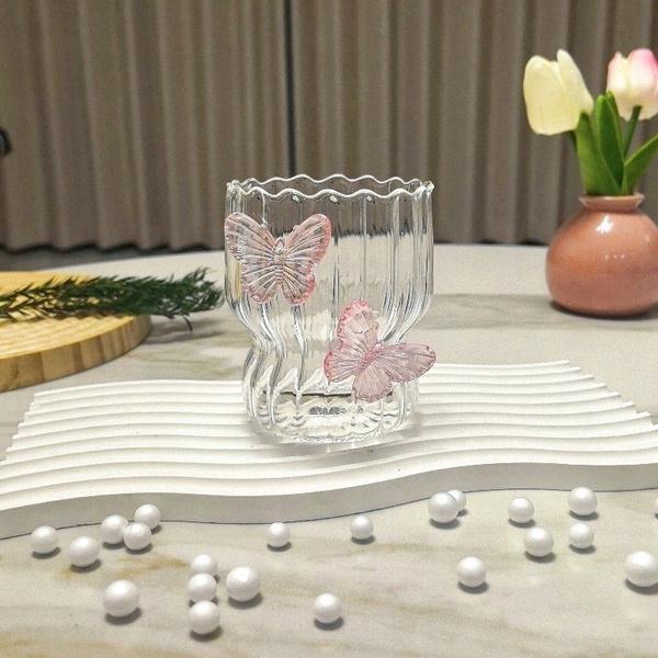 Ecarla Szklanka Z Falowanymi Ściankami Motyl Róż 260Ml Szk161