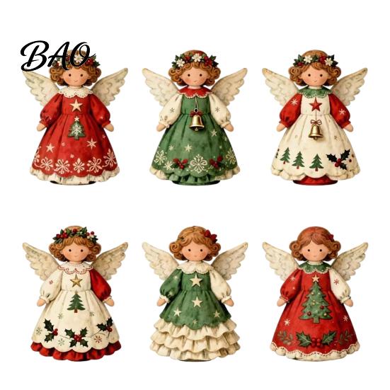 Wooden Angel Ornaments 6Pcs Vintage Ornaments, Christmas Hanging Decor Set Interior Door Frame Decorations with Jute String, Rustic Tree Pendant