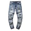Fashion American High Street Hole & Patch Trendy Retro Straight Ami Denim Pants