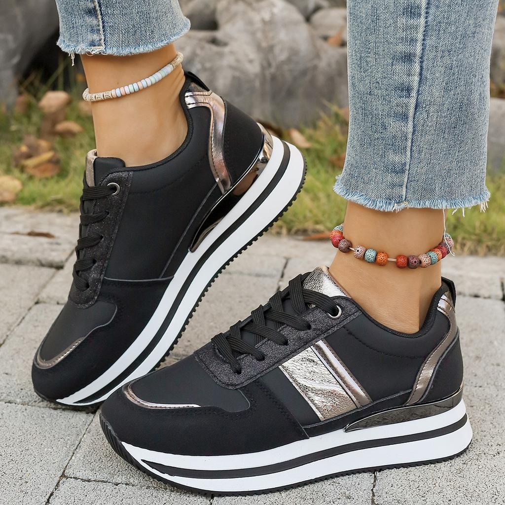 Thick-Soled Fashionable And Versatile Height-Increasing Casual Single Shoes Women'S Comfortable And Breathable Color-Matching Sports Shoes