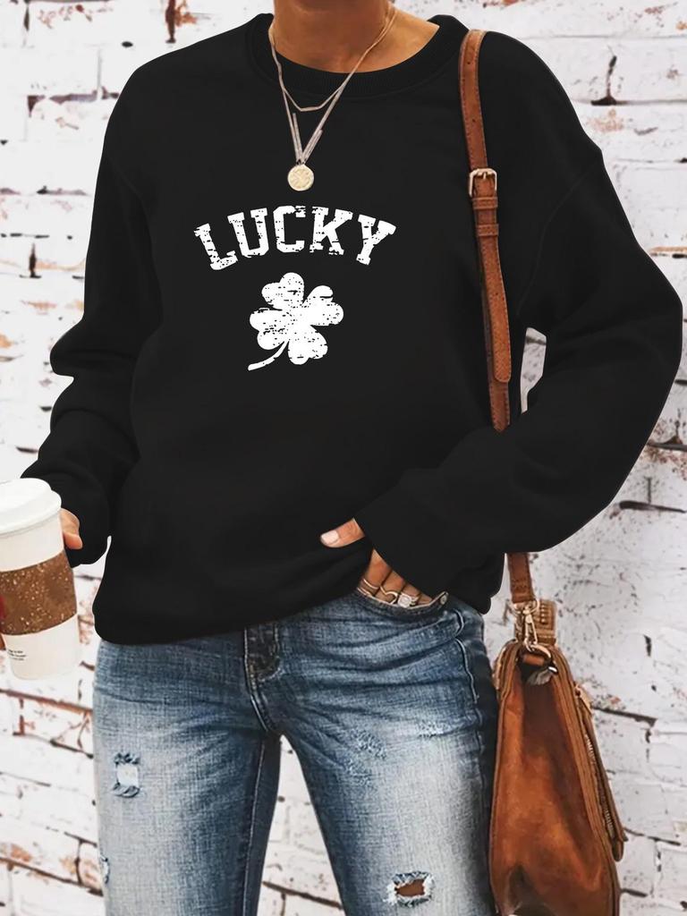 Женская повседневная толстовка с капюшоном и круглым вырезом с принтом LUCKY - Длинный рукав, Коллекция Осень/Зима
