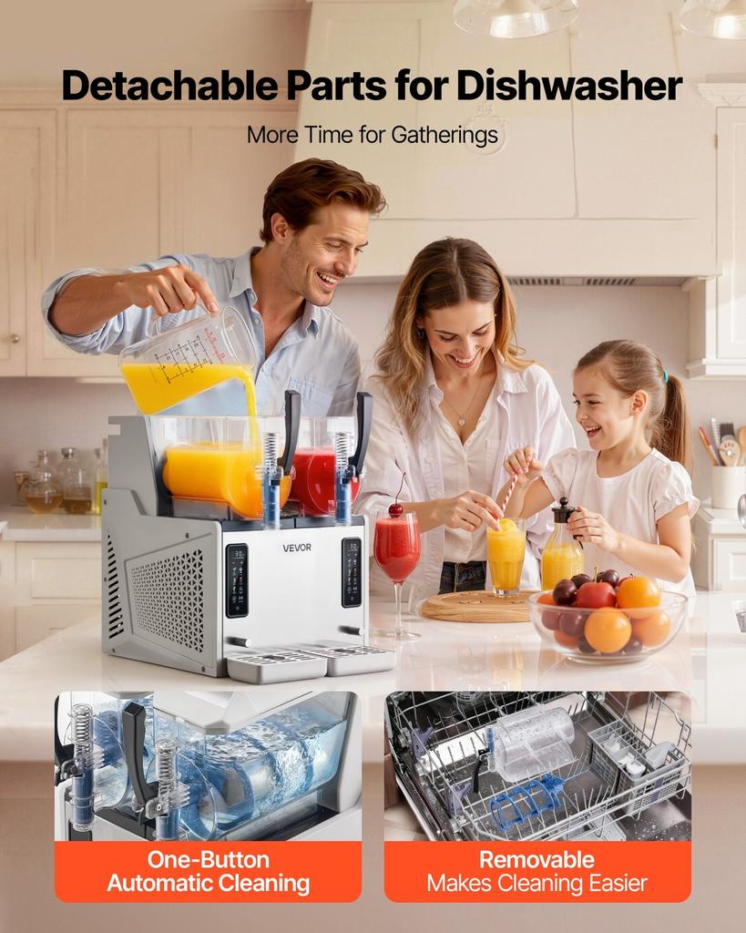 Slushie Machine, 3L/100oz x 2 Tank Slushy Machine for Home, No Ice Needed Frozen Drink Maker, Margarita Maker with Self-Cleaning, for Frozen