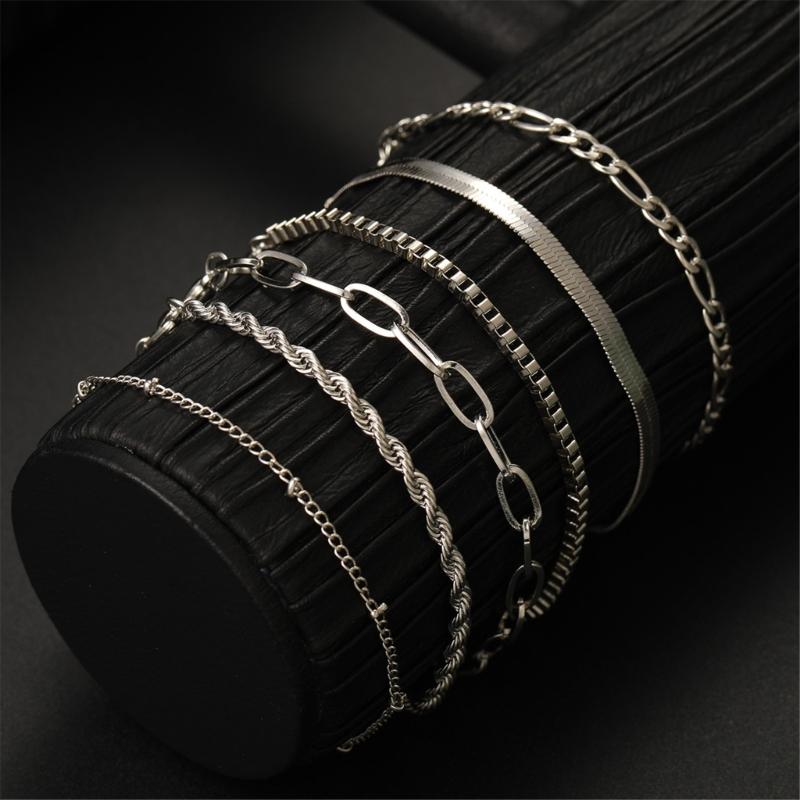 6 Штук Водонепроницаемые Позолоченные 14К Составные Браслеты для Женщин Изящный Набор Ювелирных Изделий Цепочка Кубинского Плетения Цепочка Клипса