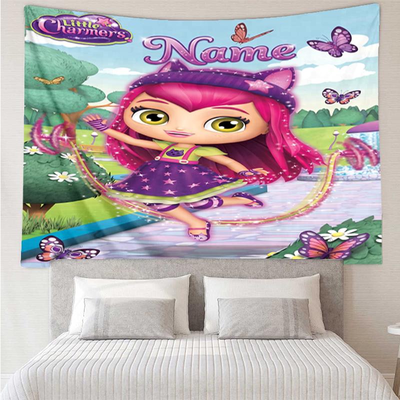 Custom Name Little Charmers Print Tapestry, Backdrop, Easy Setup, Ideal for Bedroom, Office & Living Room, with Aesthetic Wall Hanging Decor.