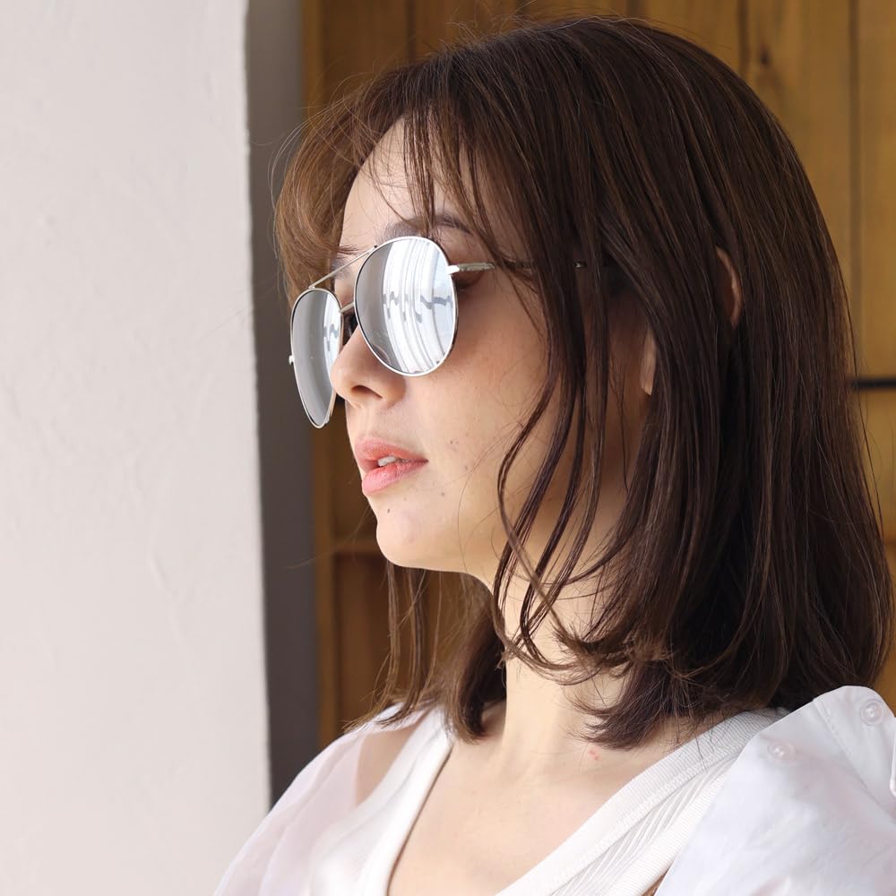 Silver X Silver Ribo Mirror Sunglasses Teardrop Aviator Metal Mirror Lens Color Lens Pilot Unisex Fishing Driving Driving [FashionBerry] 4. Men's