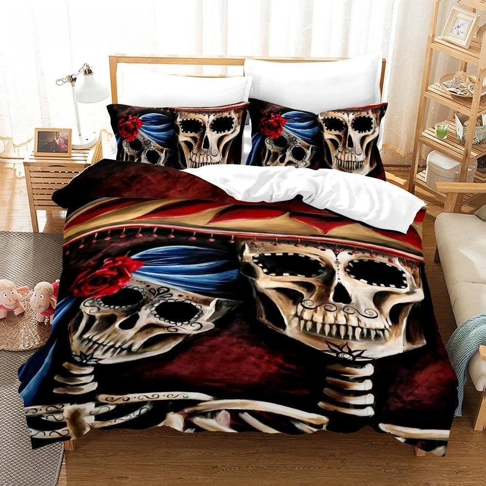 Rose Skull Halloween Bedclothes, King Size Bed Cover Set, 3D Print, Playing Card, Western Europe, High Quality bedding set