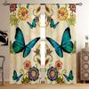 Floral Butterfly Symmetrical Printed Curtains, Decorative Curtains, Suitable for Bedroom, Living Room, Kitchen, Study Room,