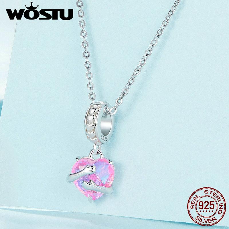 WOSTU Подвески из стерлингового серебра 925 пробы с сердцем и радужными объятиями подходят для оригинального браслета, ювелирные изделия своими руками