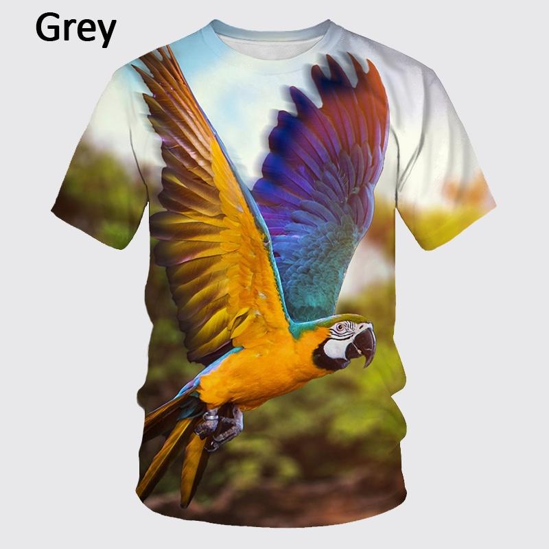 Мужская и женская футболка с забавным 3D-принтом с попугаем. Летняя повседневная футболка с принтом животных.