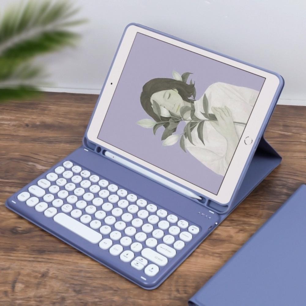 Совместимый чехол-клавиатура Bluetooth для iPad 11 Pro 2025 с круглыми клавишами и кожаной обложкой для iPad 10.2