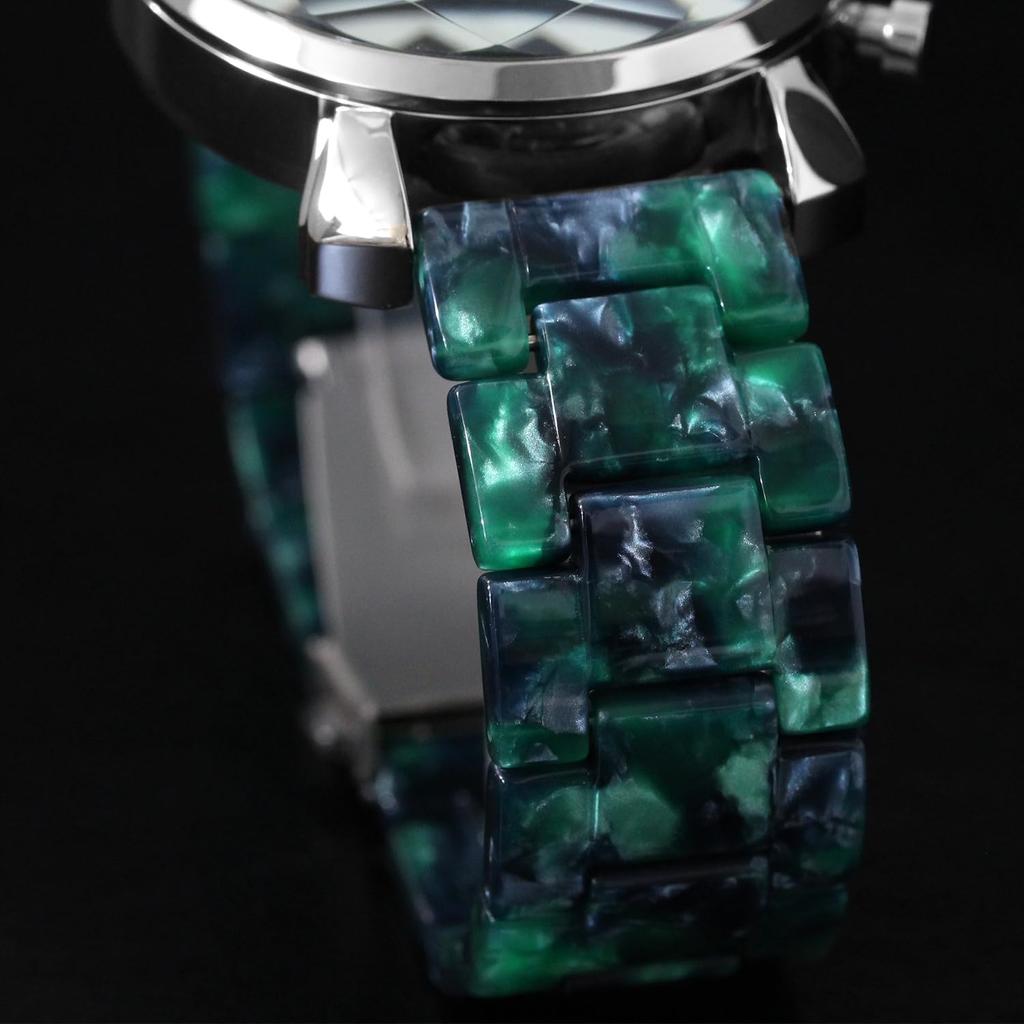 Часы с многогранным стеклом, хронограф, ацетатный ремень, градиент, зеленое золото [Salvatore Mara], мужские SM19104A-SSGRGD