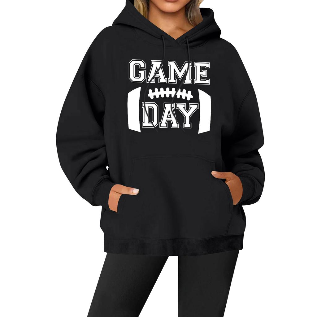 Женская повседневная модная однотонная толстовка с капюшоном и принтом регби с длинными рукавами