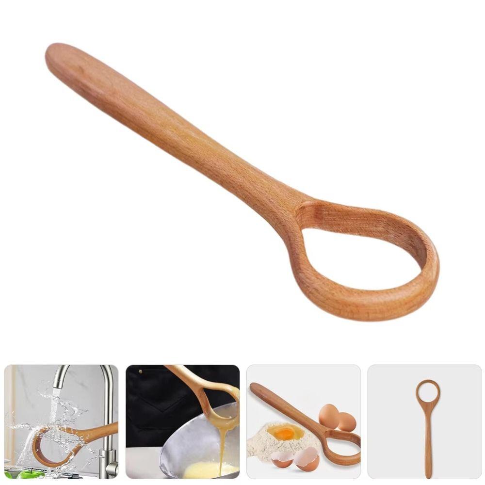 Comfortable Grip Wooden Dough Whisk Long Handle Manual Stirring Rod Egg Whisking
