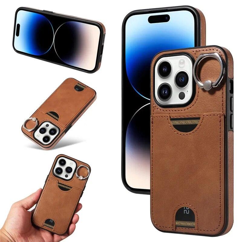 Кожаный чехол для телефона с кольцом для iPhone 15 Pro Max 14 Plus 13 Pro 12 11 для Samsung Galaxy S24 Ultra S23 FE S22 S21 A25 A15 A54 A34 A14, откидная крышка
