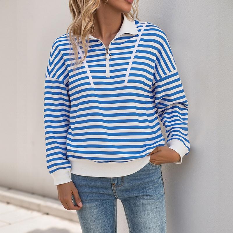 Autumn 2025 Women's Striped College-Style Loose Zipper Hoodie