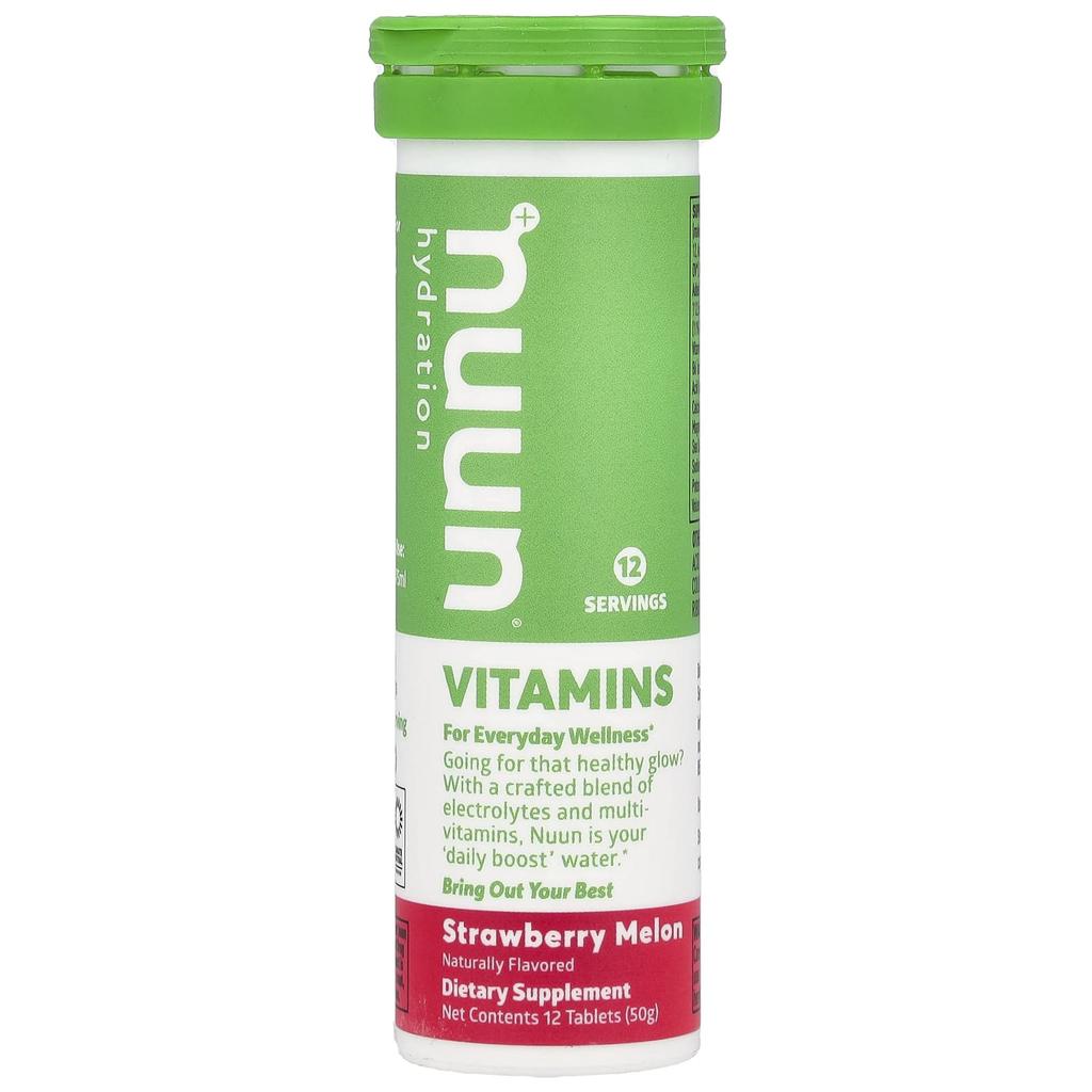 Nuun, hydration, vitamins, effervescent tablet vitamin supplement, strawberry melon flavor, 12 tablets