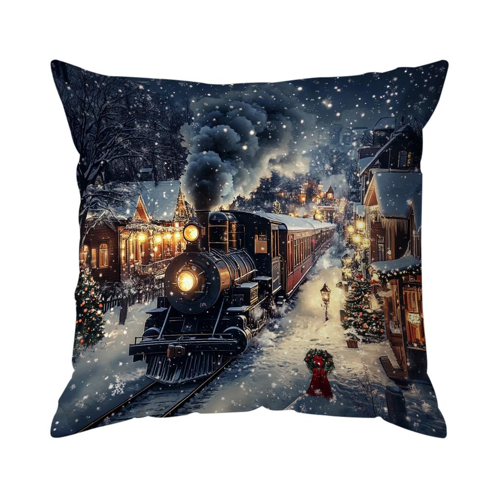 Christmas Village Train Pillowcase Printed Polyester 40/45/50Cm Throw Pillowcover Decorative Sofa Cushion Pillowslip Home Decor