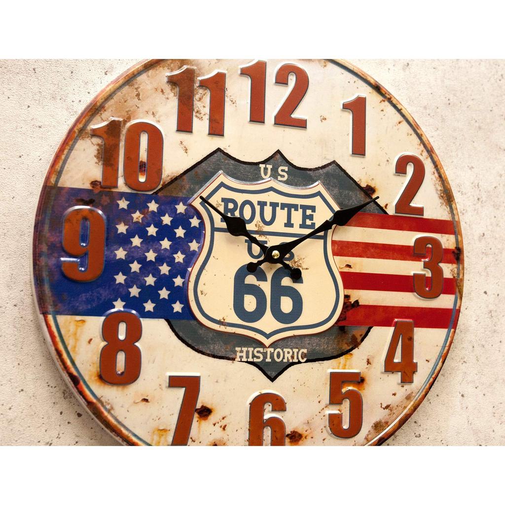 Akizuki Trading Настенные часы US Route66 Антикварные часы с тиснением HLCQ5424 Co., Ltd. 40 см × Г 3 см