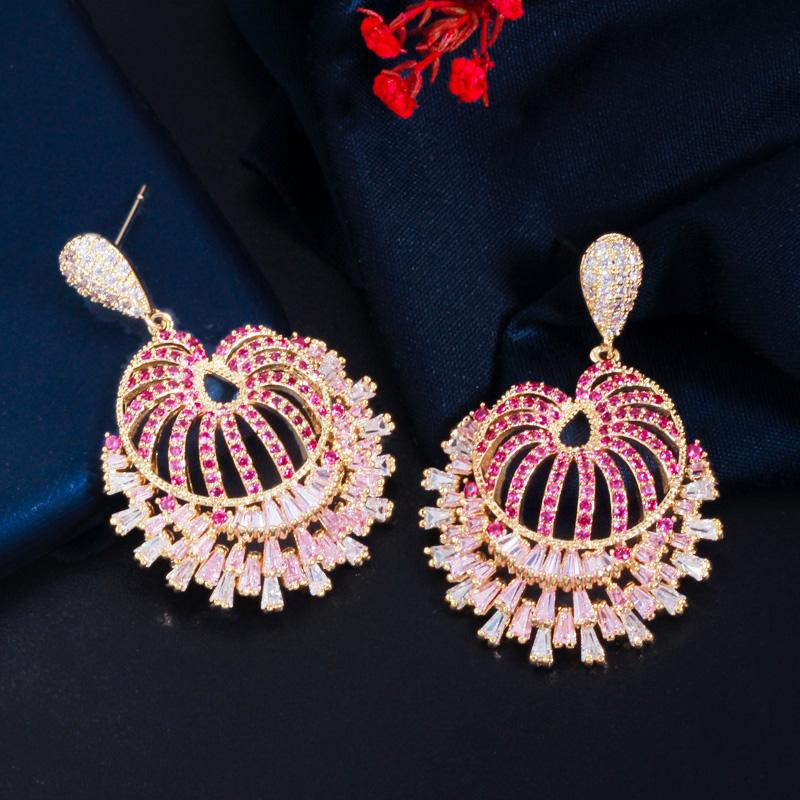 WWJ Романтический цветок Роза Красный Циркон Большие висячие серьги для невест