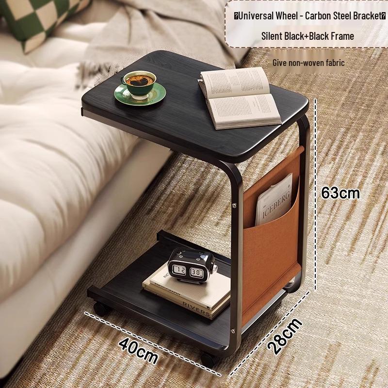 Modern Minimalist Movable Side Table with Wheels for Bedroom or Living Room