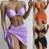 3 Pcs/Set Women Swimsuit Set Solid Straps Quick Color Spaghetti Dry Wear-resistant Women Bikini