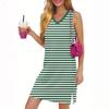Женское повседневное модное сексуальное платье без рукавов с V-образным вырезом и разрезом по низу в полоску
