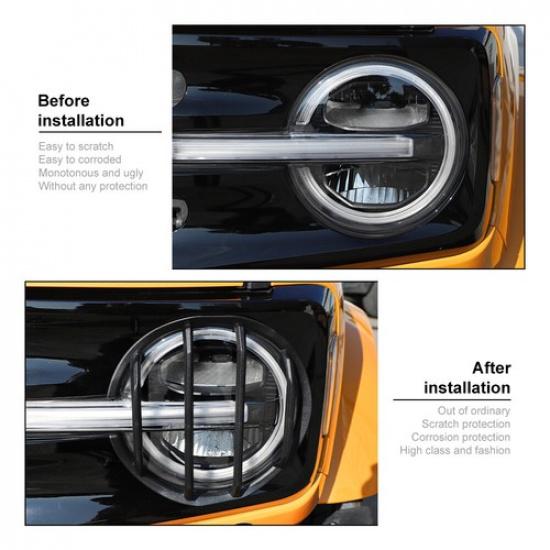 Black Exterior Front Headlight Decor Trim Cover Guard Frame For ford Bronco 21+