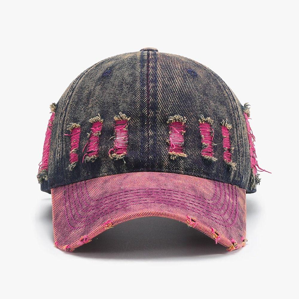 Sunscreen Frayed Denim Baseball Cap Sunshade Distressed Colorful Casquette Men