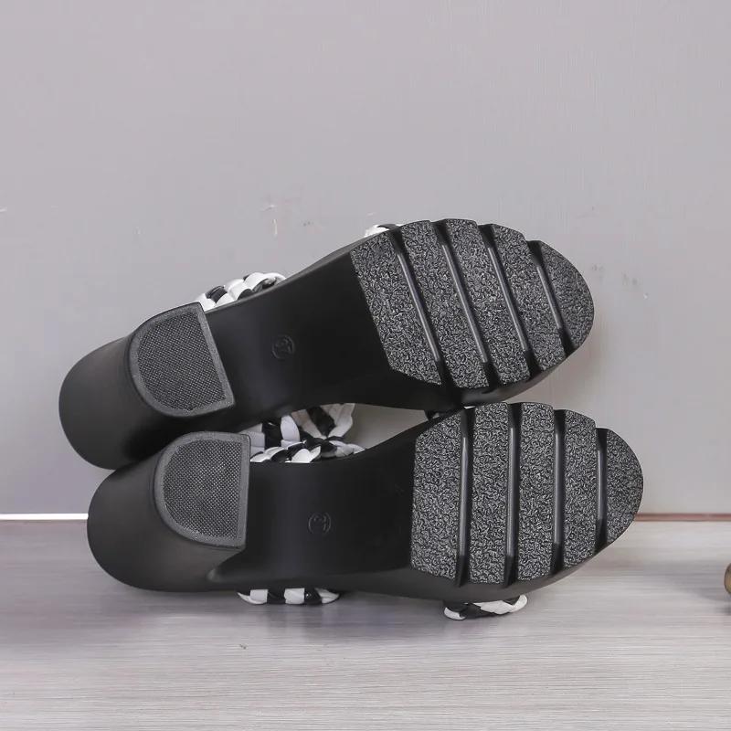 2024 Style Fashionable Color Matching Comfortable Wear-Resistant Medium Heel Open Toe Fashionable and Elegant Women's Slippers
