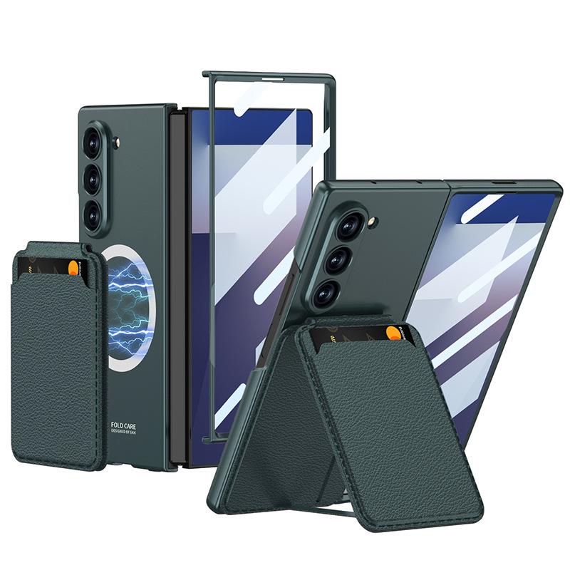 Чехол для Samsung Z Fold 7 Магнитный Держатель для карт из кожи Слот Защитная пленка для экрана Стеклянная пленка Кошелек Карман для наличных