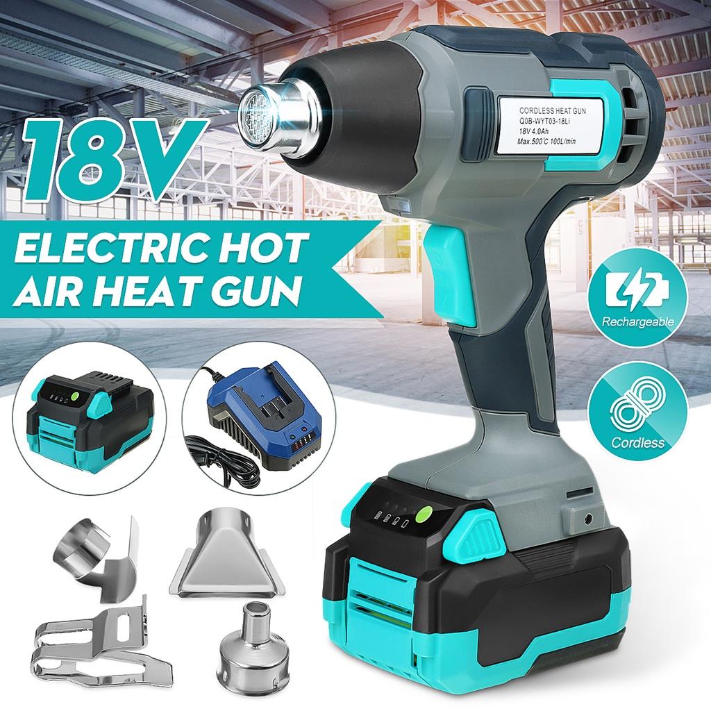 NEW 18V 4000mAh Electric Cordless Heat Gun Temperatures Adjustable Hot Air Gun With 3 Nozzles Attachments Power Tool