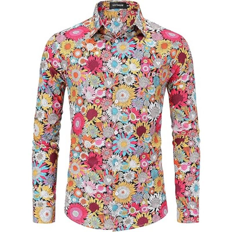 Мужская одежда 70-х годов Повседневная рубашка с длинным рукавом и воротником на пряжке Диско Ретро Пейсли Цветочный Ретро Хип-хоп Рубашка Лето