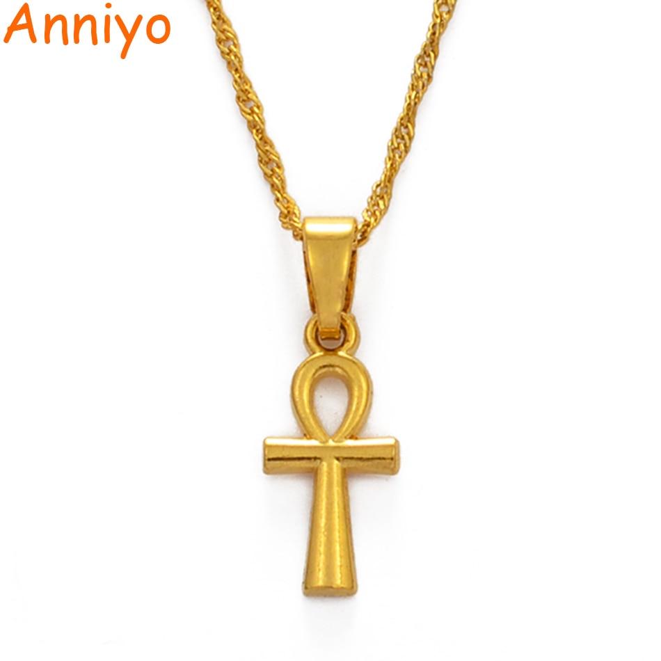 Anniyo Ankh Pendant Necklace Women Girls Gold Color African Egyptian Cross Charms Jewelry Egypt Hieroglyphs,Crux Ansata #229806