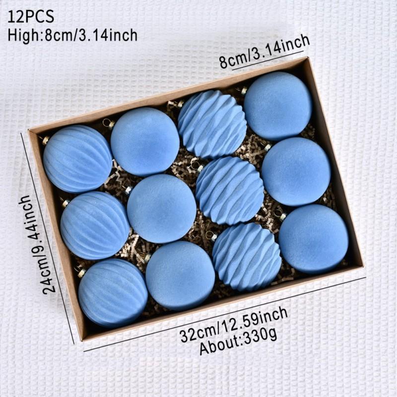 12 шт./кор. Флокированные елочные шары, украшения для рождественской елки, подвесные шары, плюшевые шары, коробка для рождественских праздничных декораций 8 см