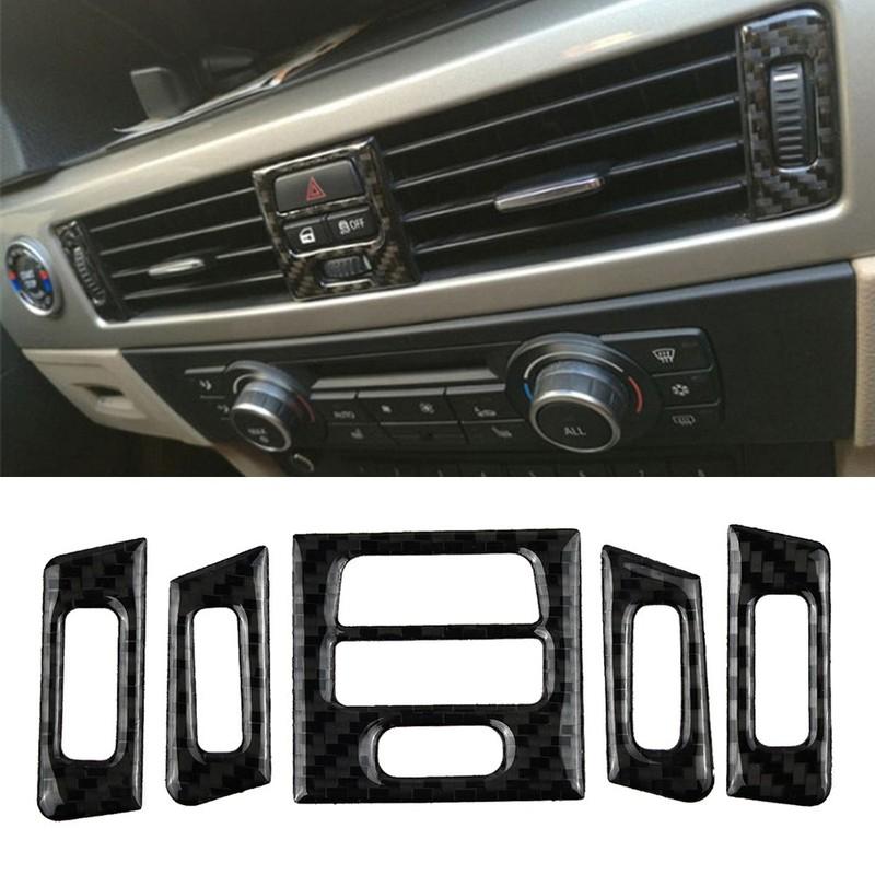 Vent Air Outlet Trim Accessory Carbon fiber Parts 5pcs Auto Decorative Interior Car Central Replacement Vent Air