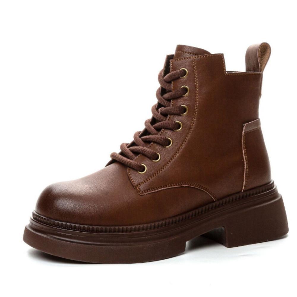 Кожаные женские короткие сапоги на платформе в ретро-британском стиле, увеличивающие внутреннюю высоту, универсальные женские сапоги