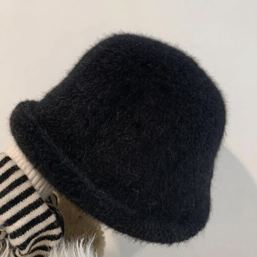 Face Slimming Fuzzy Fisherman Hat Rabbit Fur Blend Rolled Brim Hat Warm Winter Bucket Hat Girls