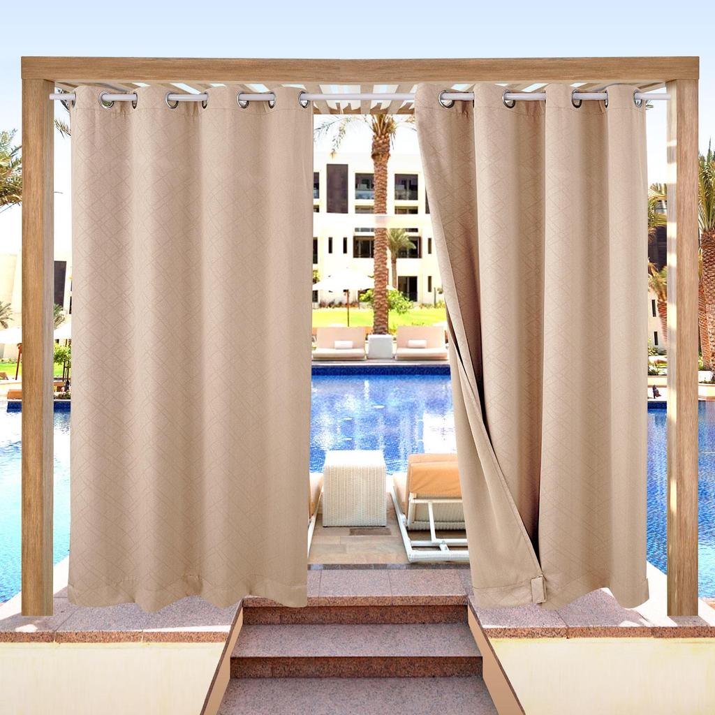 1 Panel Outdoor Curtains, Waterproof UV Protection Blackout Curtain with Eyelets, 3D Textured Indoor Outdoor Drapes for Garden, Pergola, Gazebo
