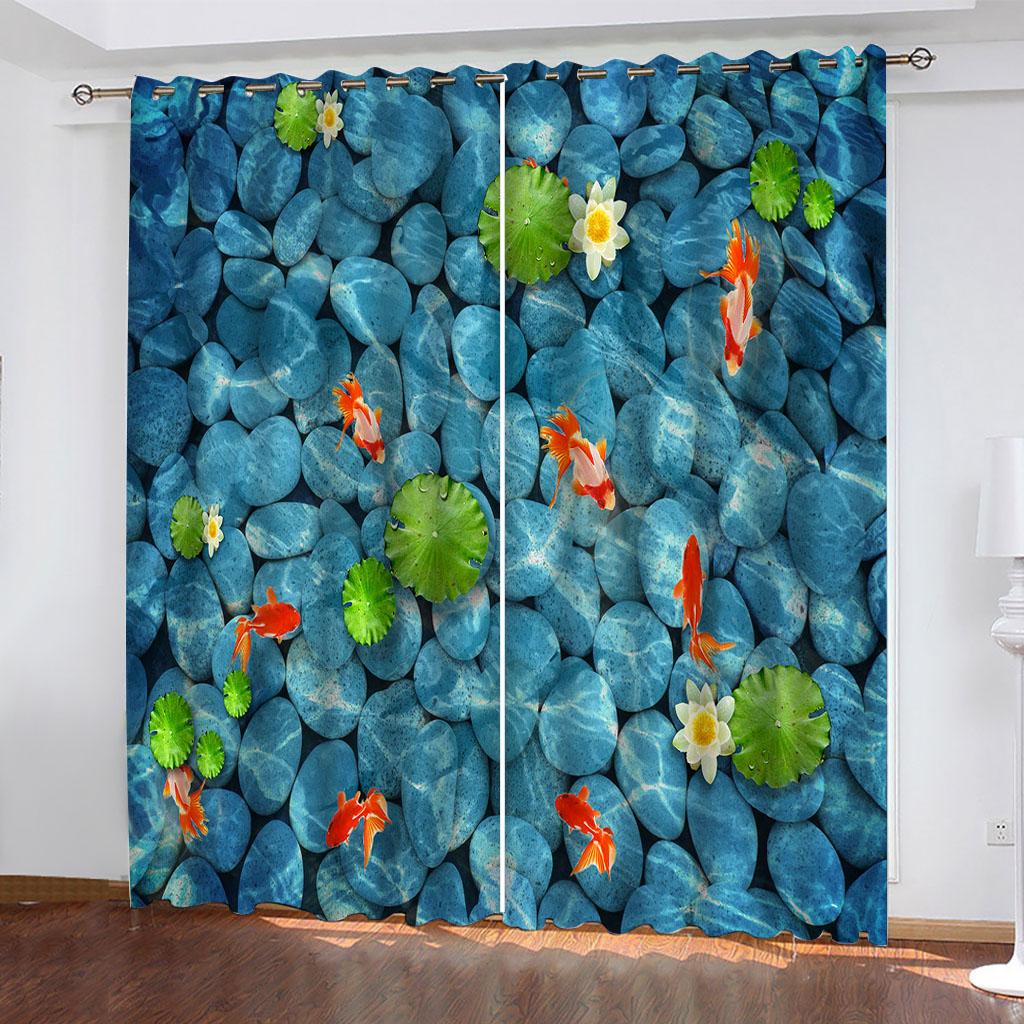 Винтажные шторы 3D растения листья лотоса цветы лотоса животные карп оконные шторы для гостиной спальни декор 2 шт.