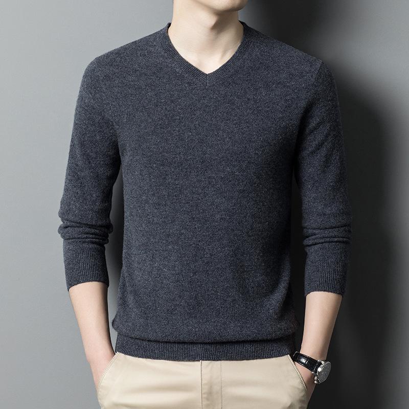 Осенне-зимний мужской шерстяной свитер, модный пуловер с V-образным вырезом, шерстяной свитер для мужчин