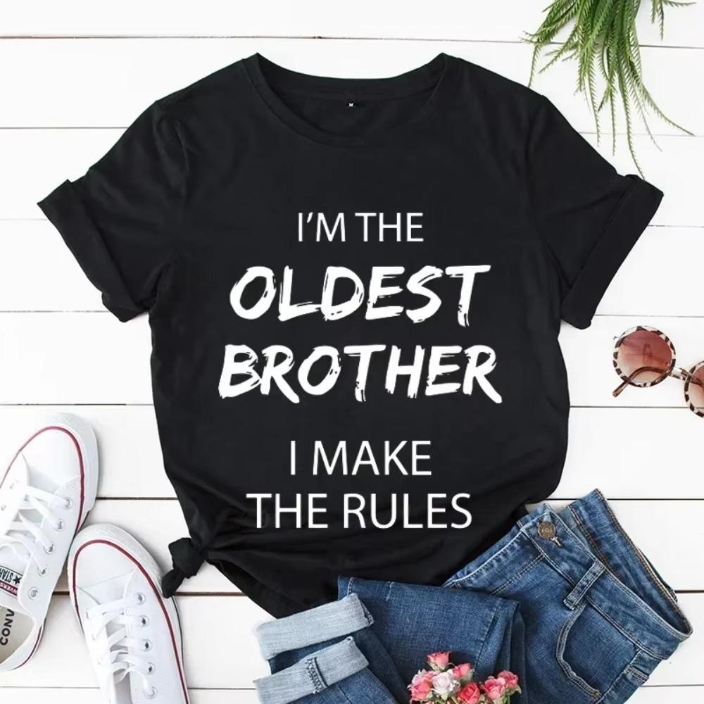 Наряд старшего брата Я устанавливаю правила Соответствие смешной футболки с братом для мужчин Модная трендовая футболка Футболка с круглым вырезом Повседневная футболка