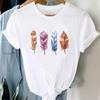 (Asian Size) Women Feather Trend Style Lovely 90s Cute Print Tee Top Clothing Casual Short Sleeve Fashion Tshirt Lady Female Graphic T-shirt