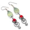 Green Chalcedony, Coral Gemstone 925 Sterling Silver Jewelry Earring 2.60" M0G75