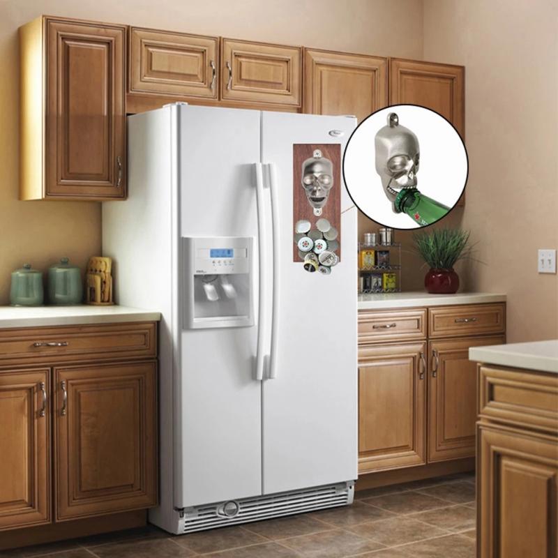 Открывалка для бутылок пива в форме черепа на Хэллоуин, магнит на холодильник, настенный штопор для вина, аксессуары для кухни в стиле ретро для домашнего бара