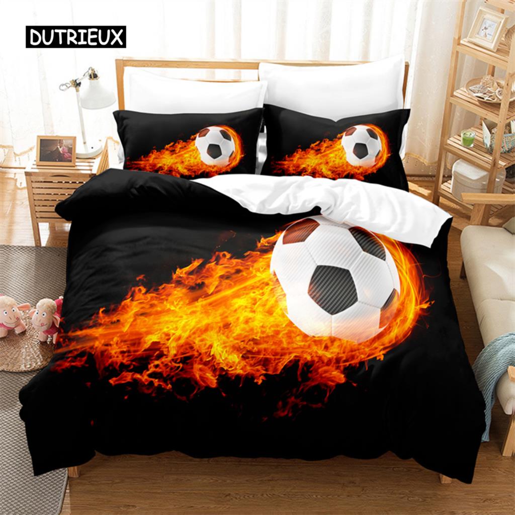 Футбольный комплект постельного белья Футбольный комплект постельного белья для мальчика-подростка Микрофибра Спортивный нарядный пододеяльник с рисунком футбольного мяча Покрывало