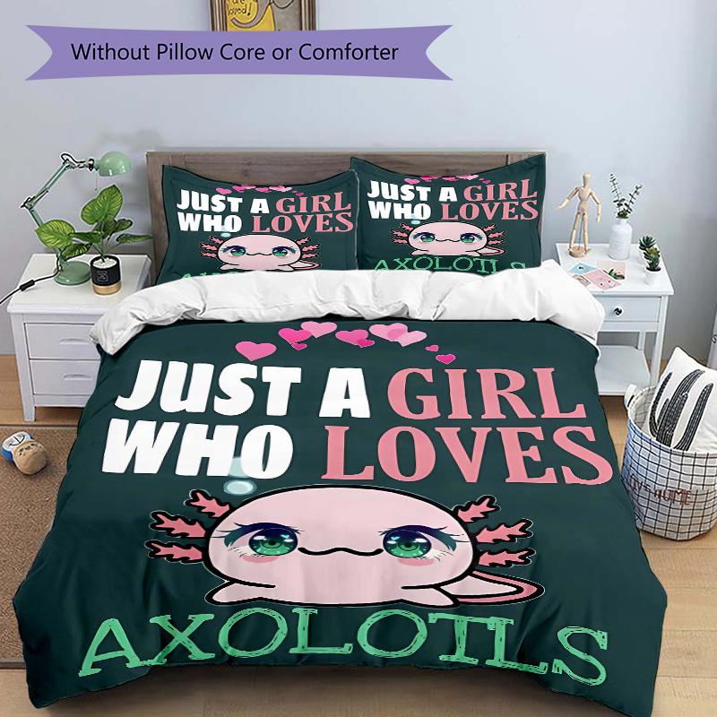 3pcs Enchanting Charm of Axolotls Bedding Set, Including 1 Quilt Cover and 2 Pillow Shams, Without Filling, Soft and Comfortable Home Bedroo
