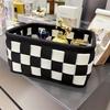 Versatile Black & White Plaid Storage Basket - Perfect for Cosmetics, Snacks, Toys, and Bedroom Essentials, Shelf Baskets